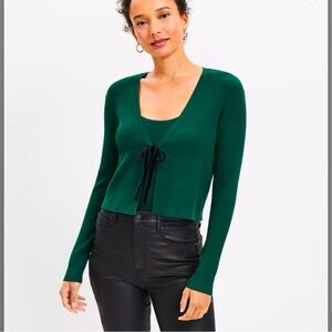 LOFT Knit Cardigan With Velvet Tie Ribbon
